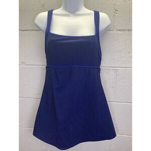 90s Cole of California Blue Rib Knit One Piece Swimsuit Swim Dress Sz 12 Med